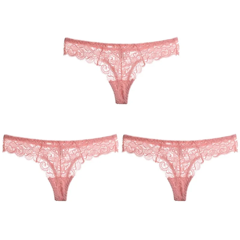 CINOON 3PCS/Set Sexy Panties Women Low-waist Briefs Female Lace Embroidery Underwear Transparent G String Underpant Lingerie