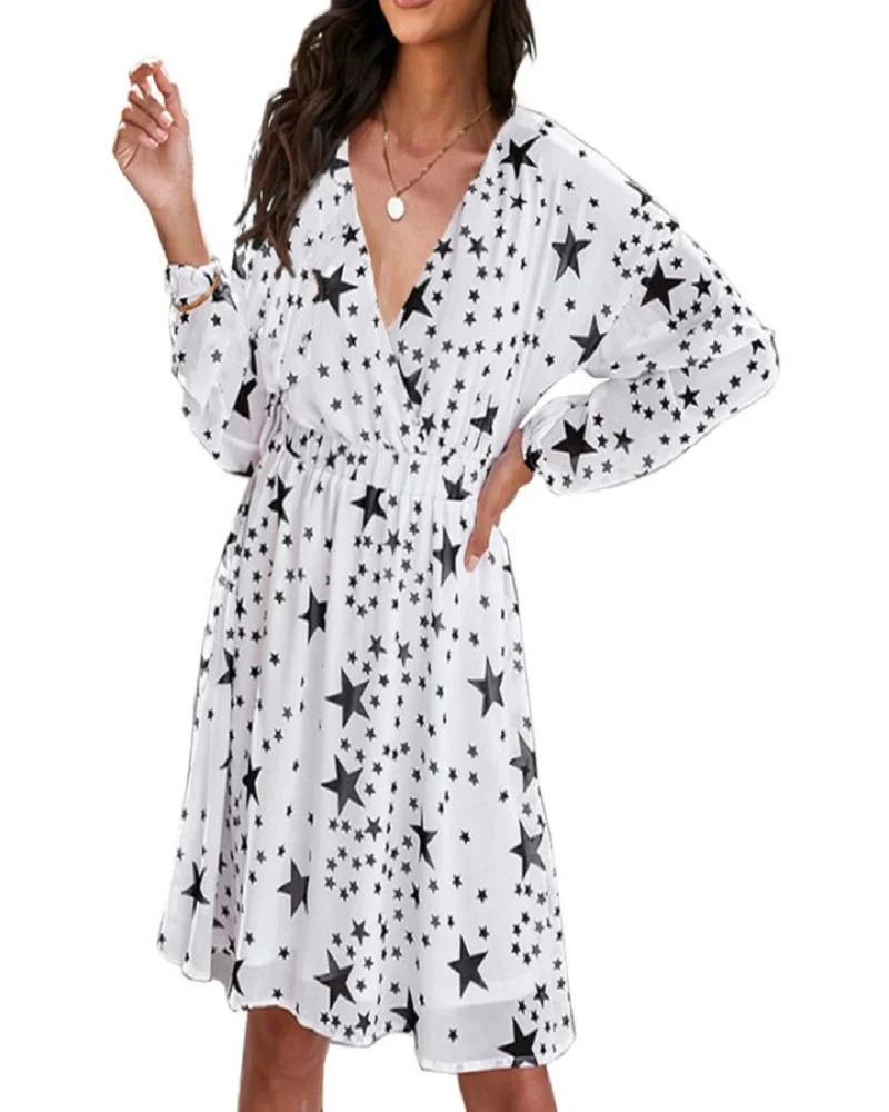 Fashion Star Printed Long Sleeve Dress