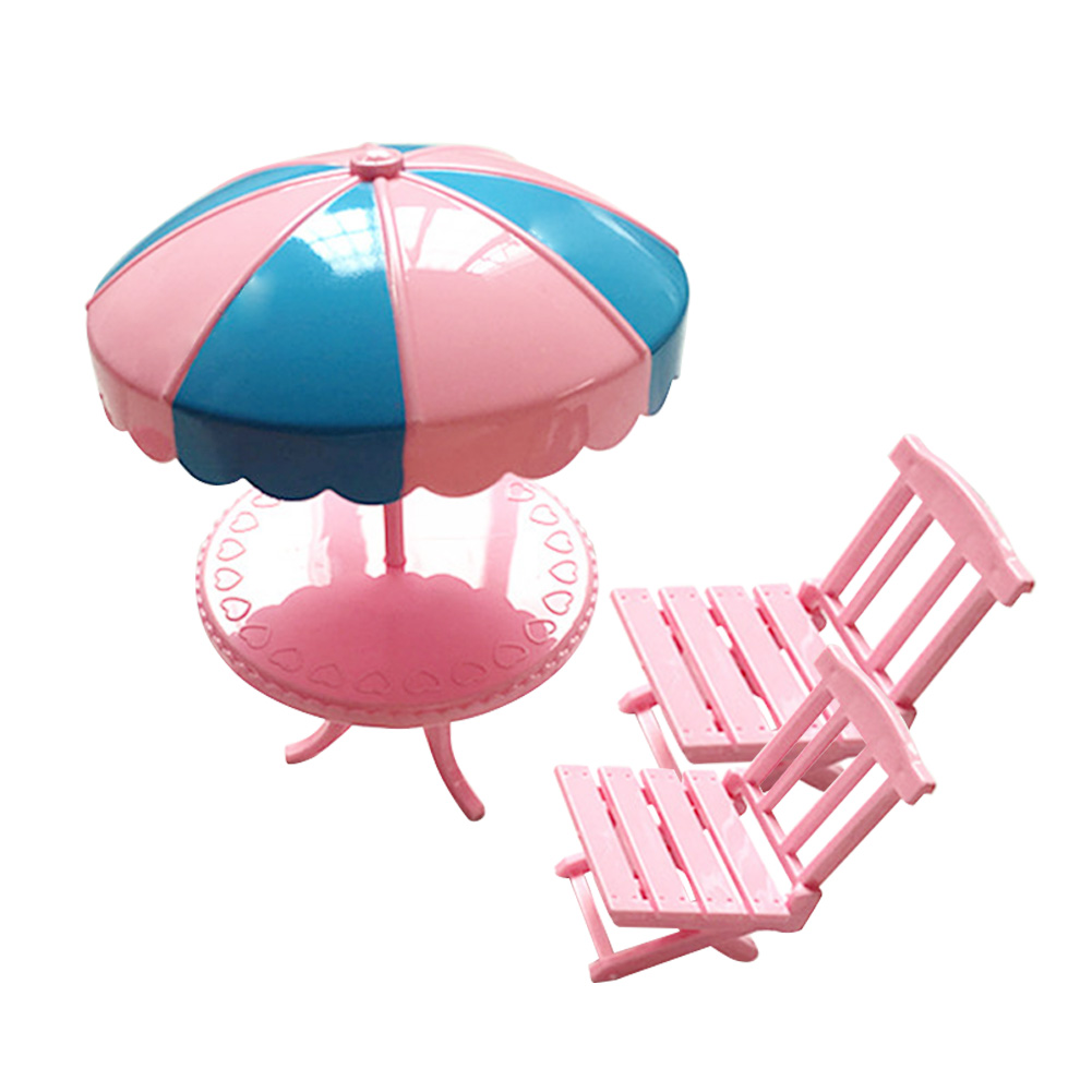 

1 Set Outdoor Doll Beach Table with Umbrella Folding Chair Accessories, 501 Original