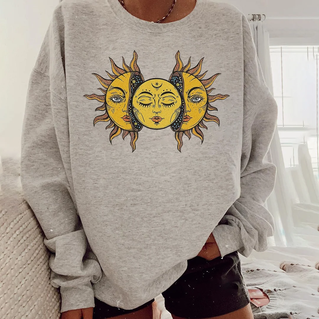  Abstract Retro Sun Face Print Women's Sweatshirt - Neojana