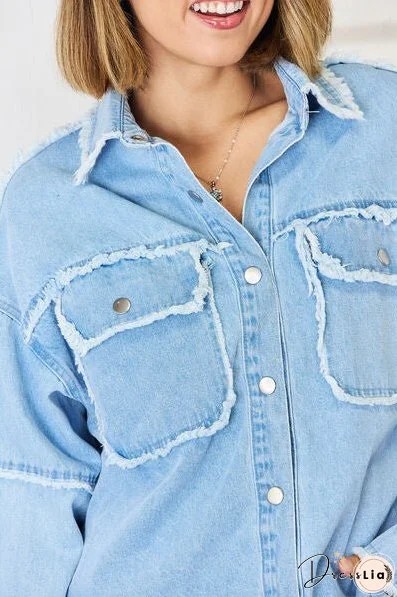 PEACE Raw Hem Dropped Shoulder Denim Top