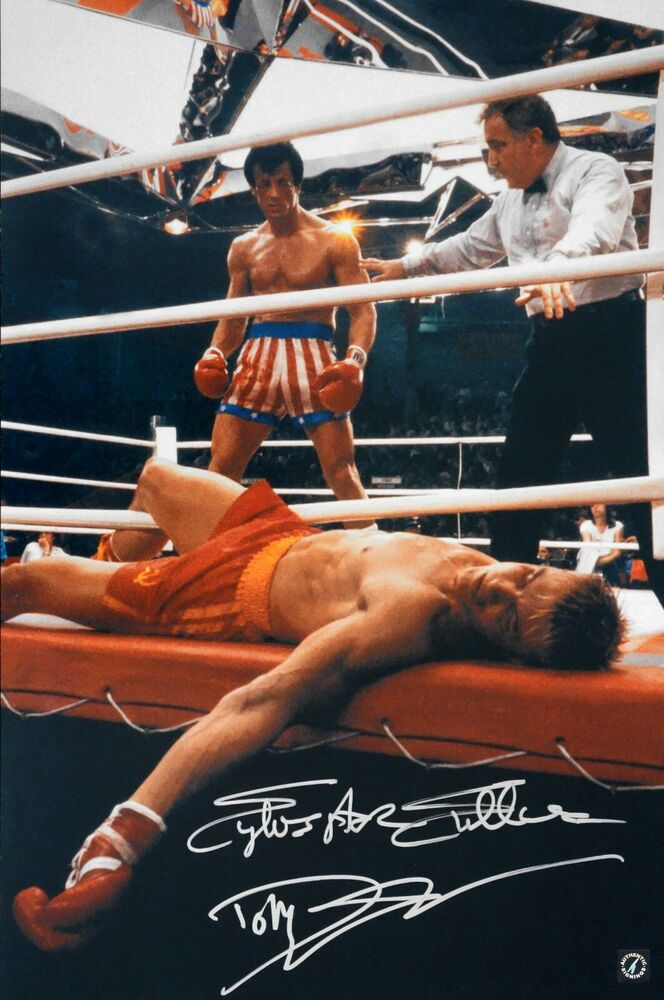 Sylvester Stallone & Lundgren Autographed 16x24 ROCKY IV KO Photo Poster painting 2 ASI Proof