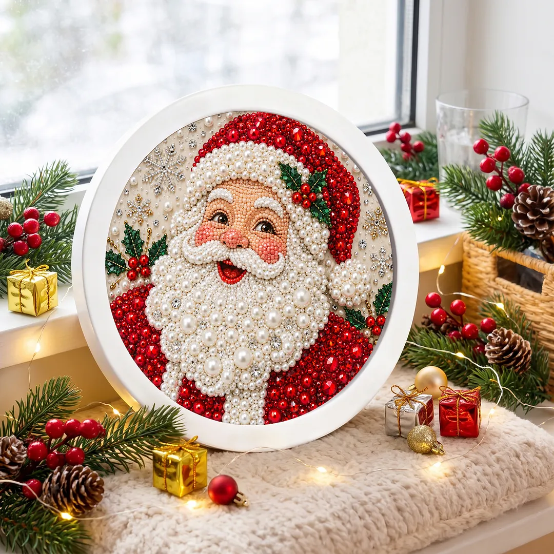 Framed Pearl Painting Kit Christmas Round Bead 7.87x7.87in