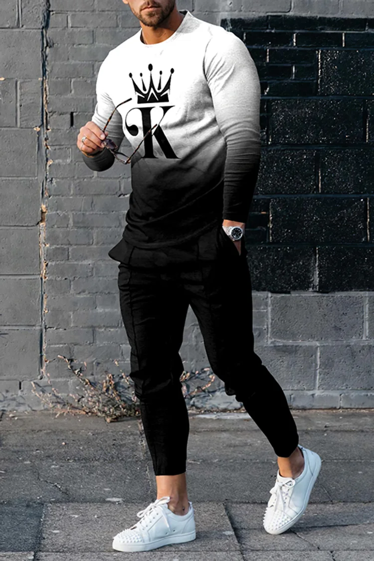 Tiboyz Tiboyz White And Black K Crown T-Shirt And Pants Two Piece Set