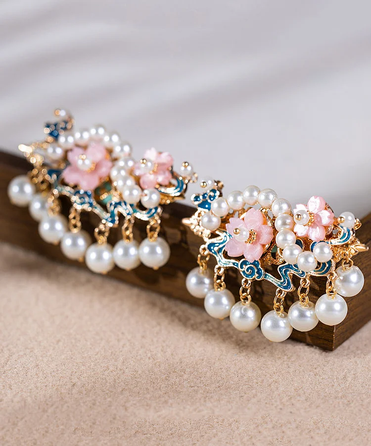 Chinese Style Rainbow Alloy Pearl Turquoise Tassel Girls Hairpin