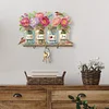 Wooden Flower Bird Diamond Painting Hook Rail with 3 Hooks for Home Decor