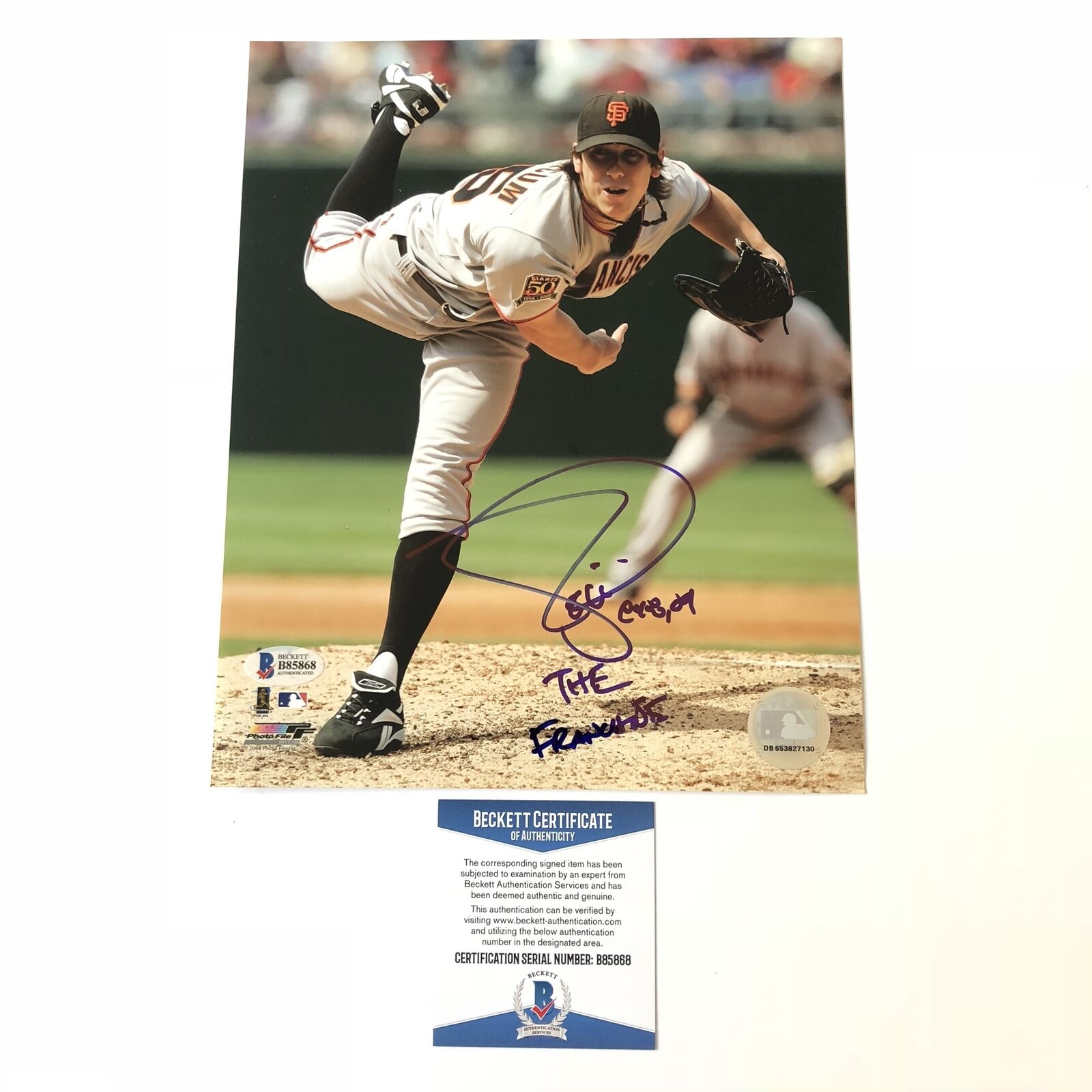 Tim Lincecum signed 8x10 Photo Poster painting BAS Beckett San Francisco Giants Autographed Insc