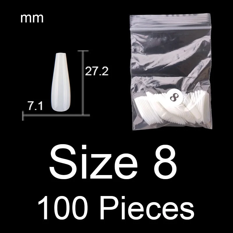 100 Pieces Full Cover Coffin Nails Single Size Ballet Shape Ballerina False Nail Tips Natural Transparent Size 0 ~ 9 Available-Nail Inspo