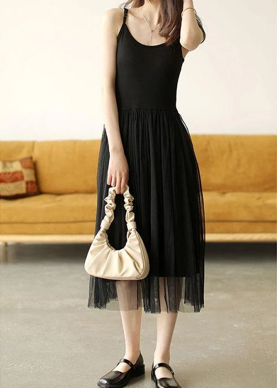 Black Tulle Patchwork A Line Sleeveless Fall Dress