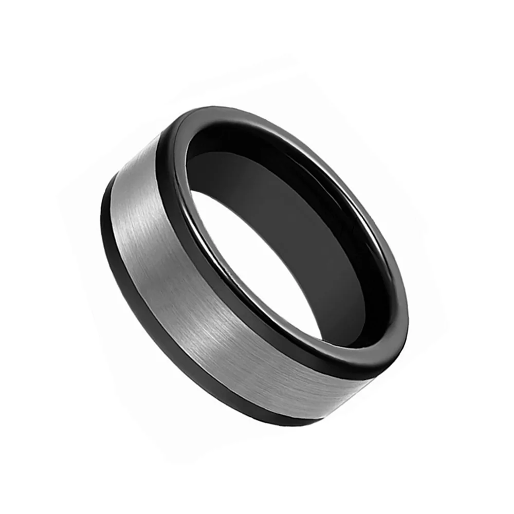 6MM 8MM Men Flat Black Tungsten Carbide Rings Brushed Silver Finish