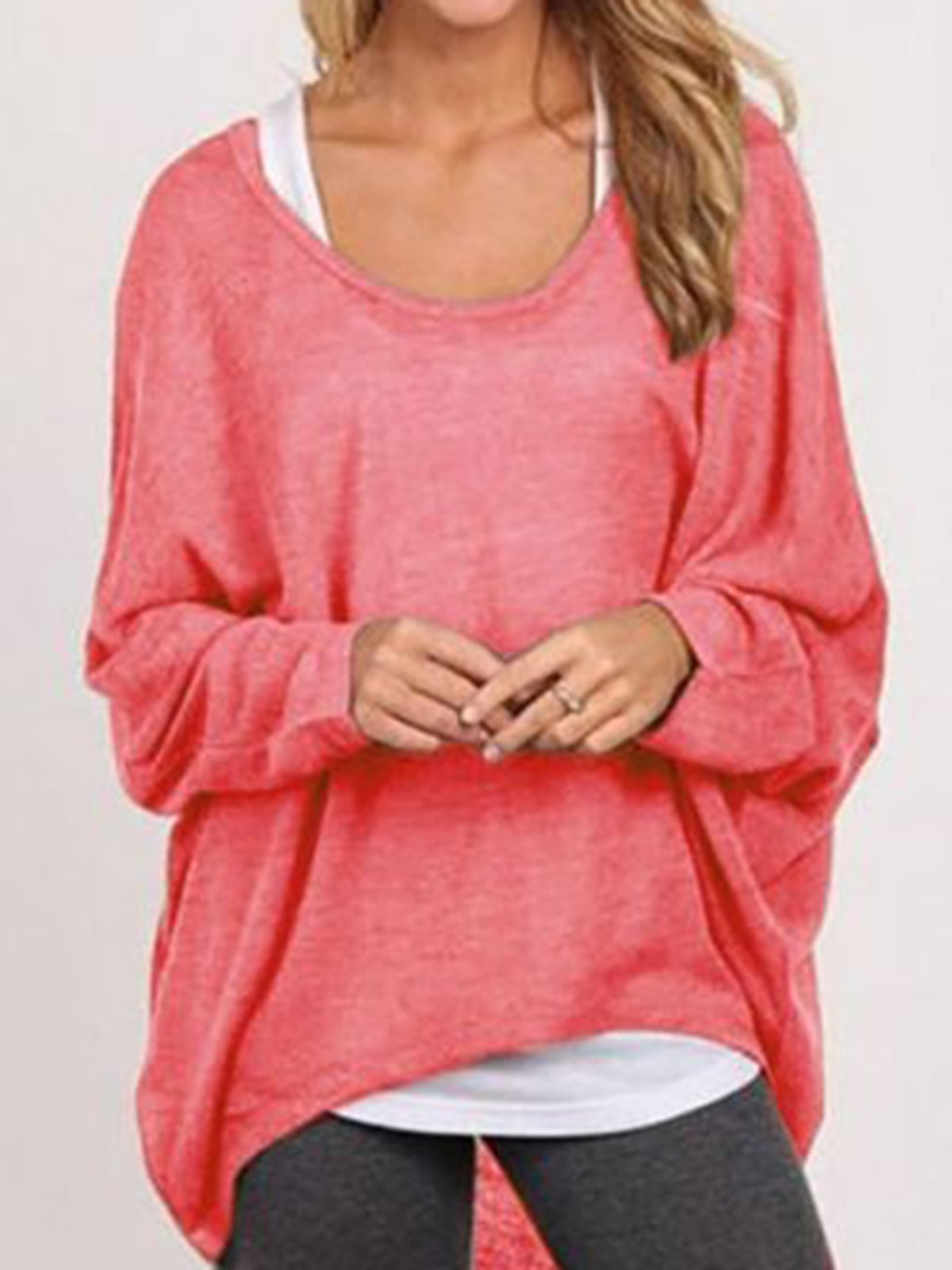 Crew Neck Polyester Asymmetric Casual Tops