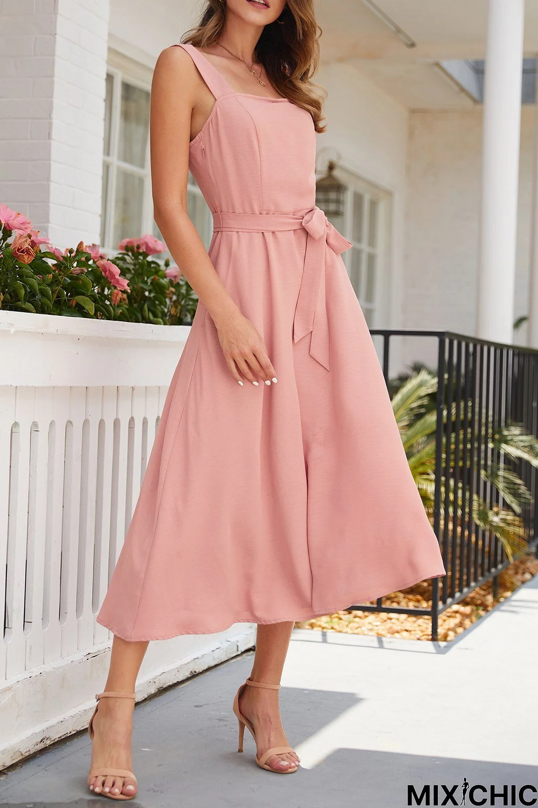 Pink Tc Solid Sleeveless Weaving Dress