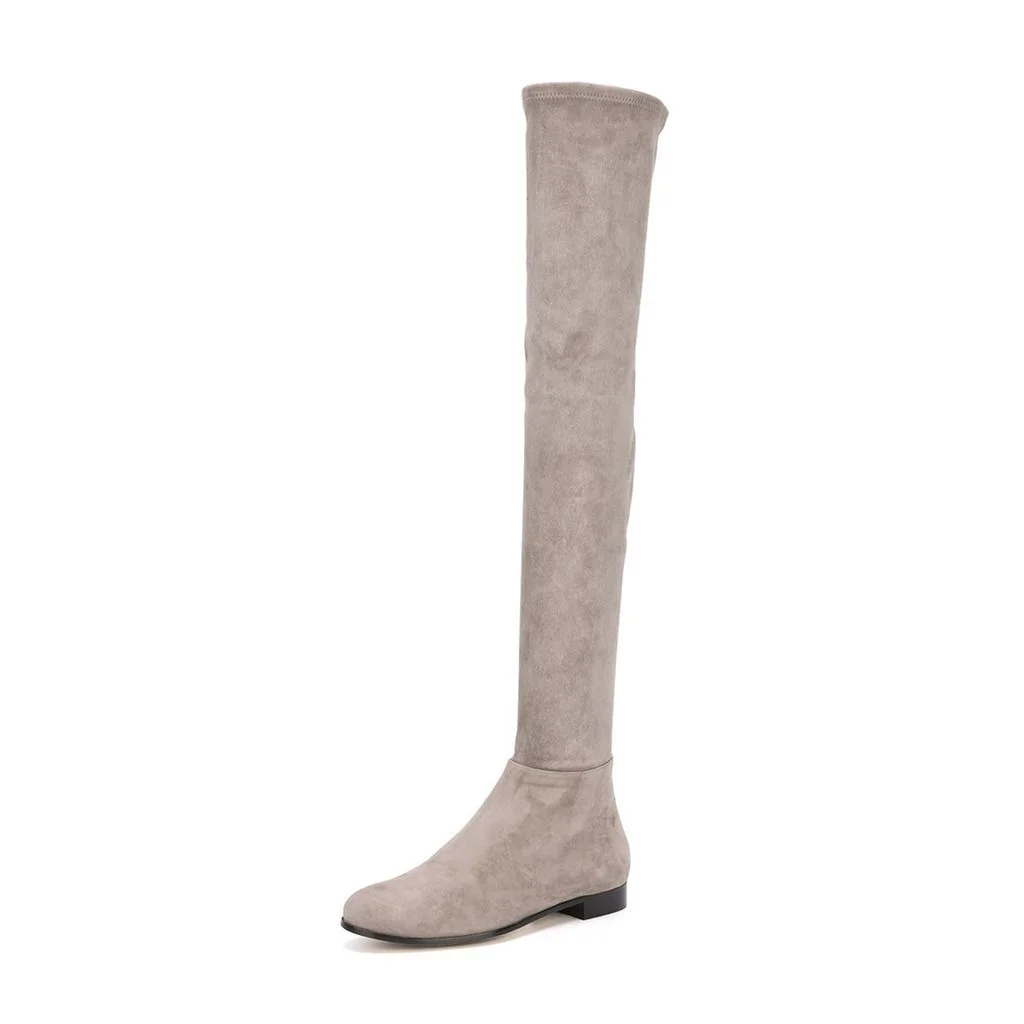 Taupe Vegan Suede Chunky Heel Zipper Over The Knee Boots for Women