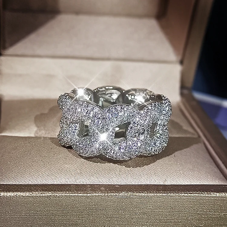 Iced Out 3 Rows Zircon Cuban Link Men's Hip Hop Rings