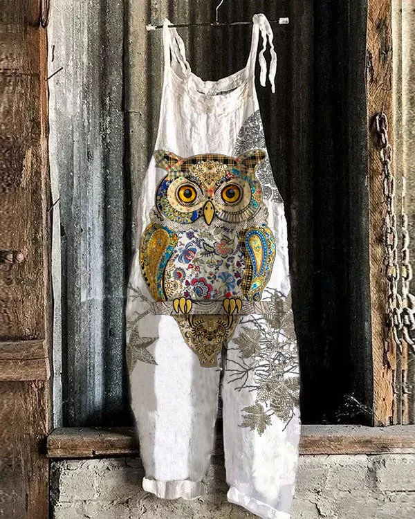Women's Owl Pattern Loose Casual Jumpsuit