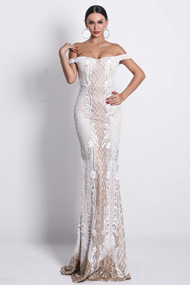 Designer Off-the-Shoulder Lace Mermaid Long Prom Dress