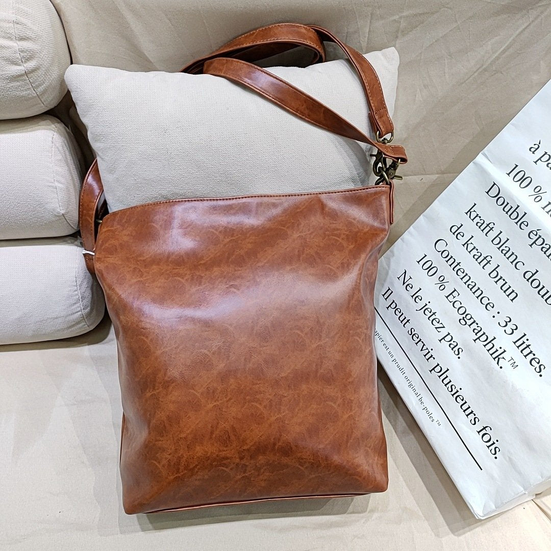 New Vintage Oil Wax Leather Shoulder Slung Women's Bag Bag Soft Leather Gradient Women's Bag