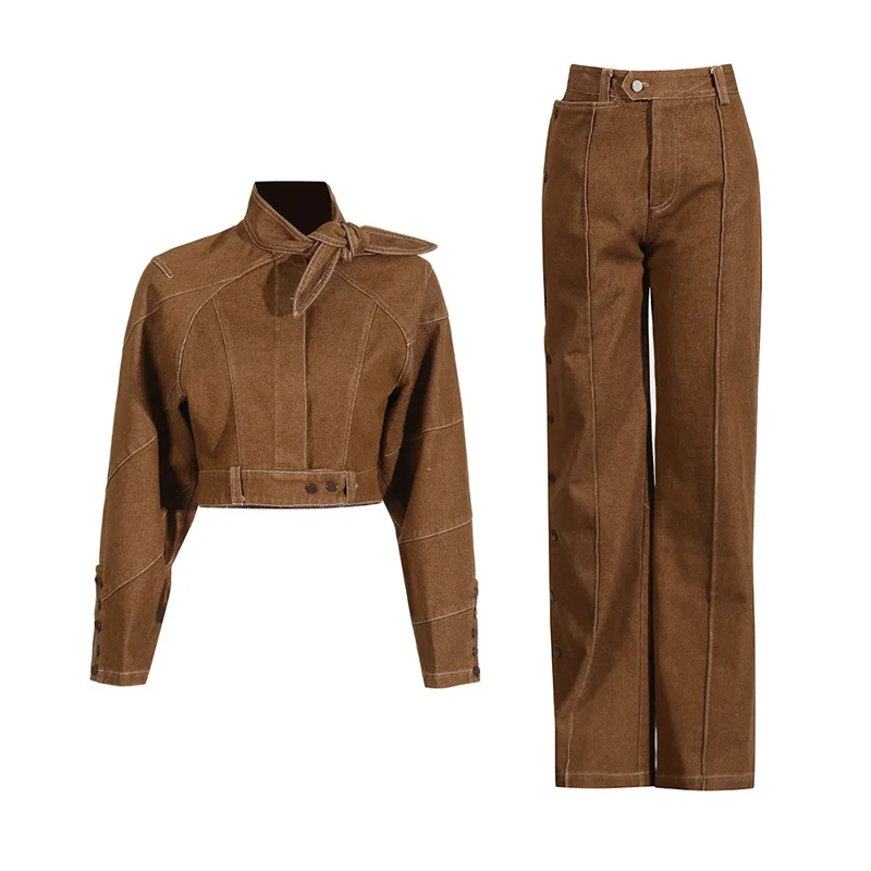 Zingj Vintage Make Old Wind Two Sets 2025 New With Short Jacket + Single-Ded Straight Trousers Women's Set