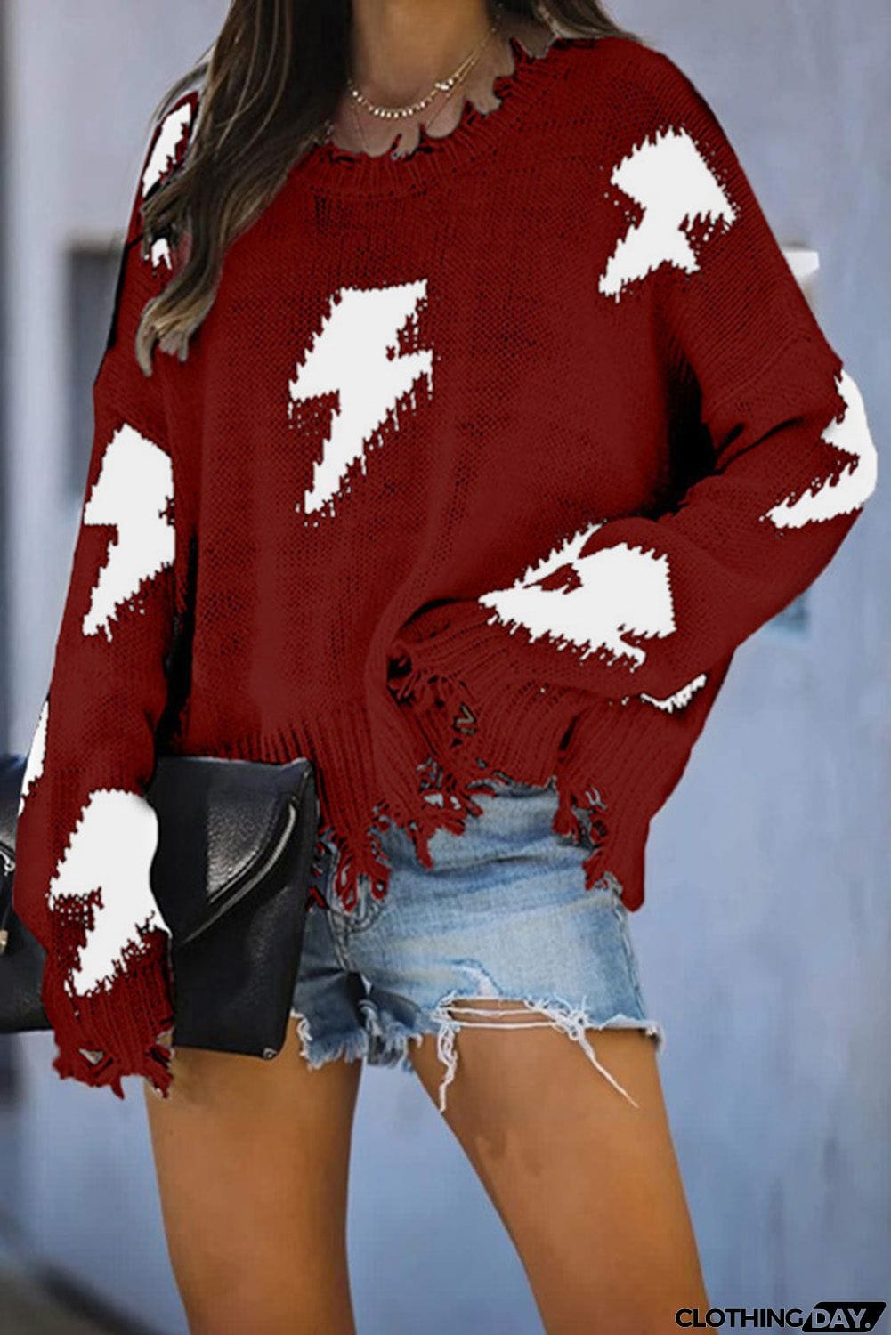 Distressed Knit Bolt Sweater