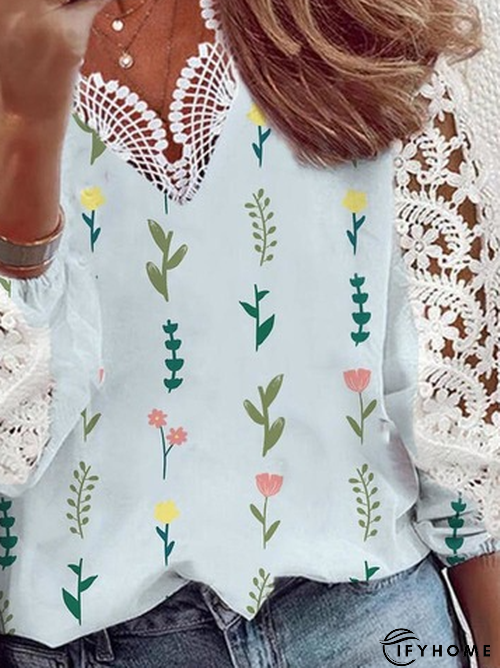 V Neck Casual Cotton Blends Long sleeve Top | IFYHOME