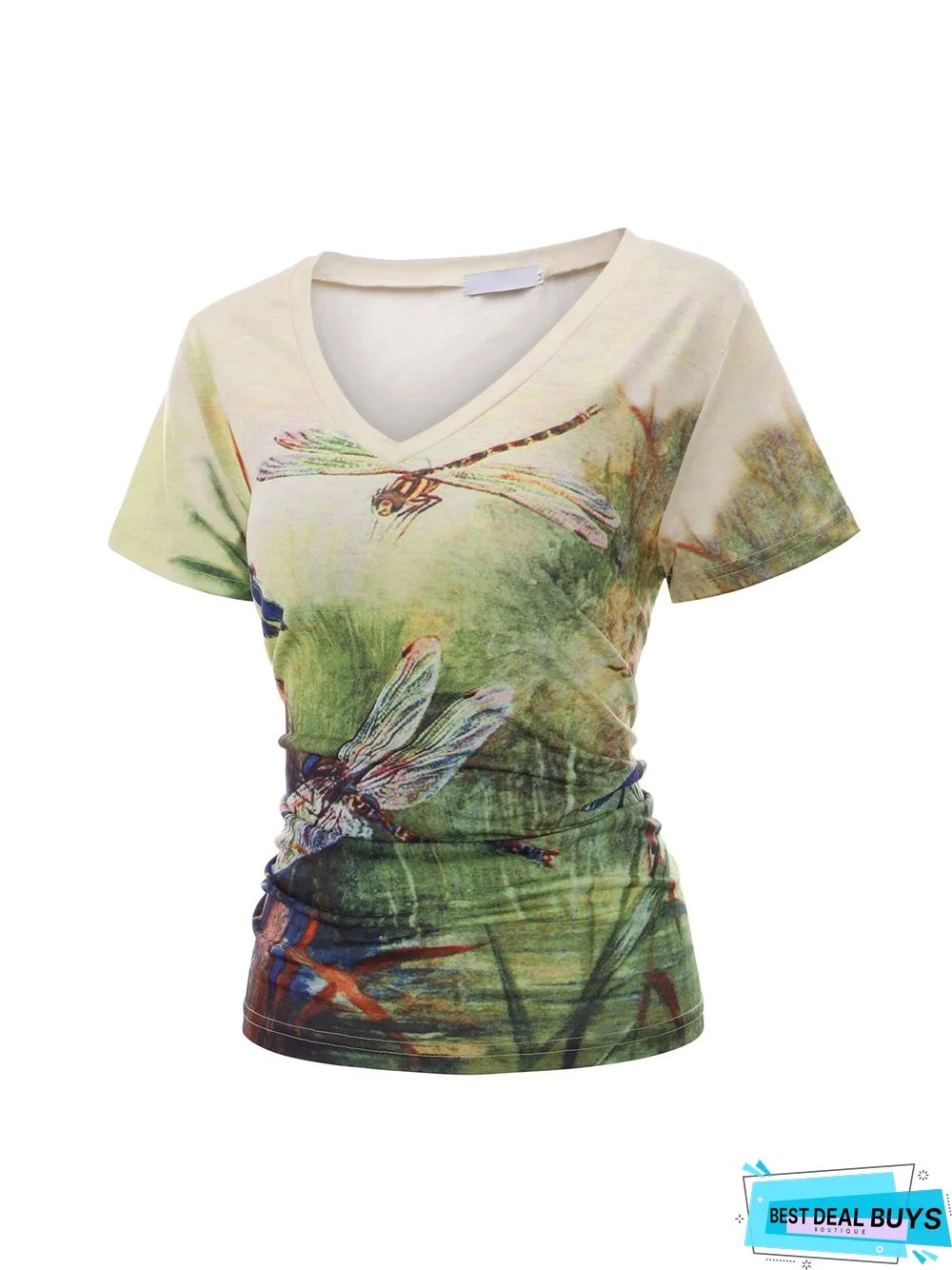 Casual Short Sleeve Animal V Neck T-shirt