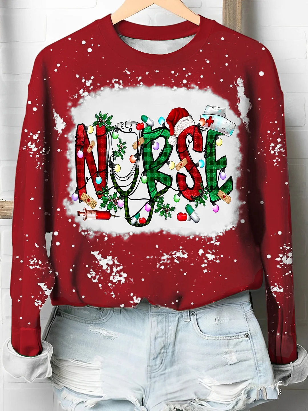 Nurse Christmas Tie Dye Print Pullover