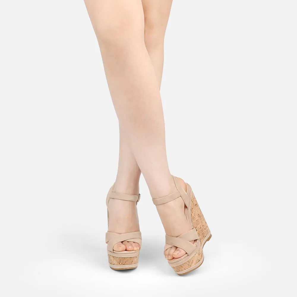 150mm/5.9" Women's Fashion Platform Wedge Sandals Heeled Buckle Shoes For Summer-vocosishoes