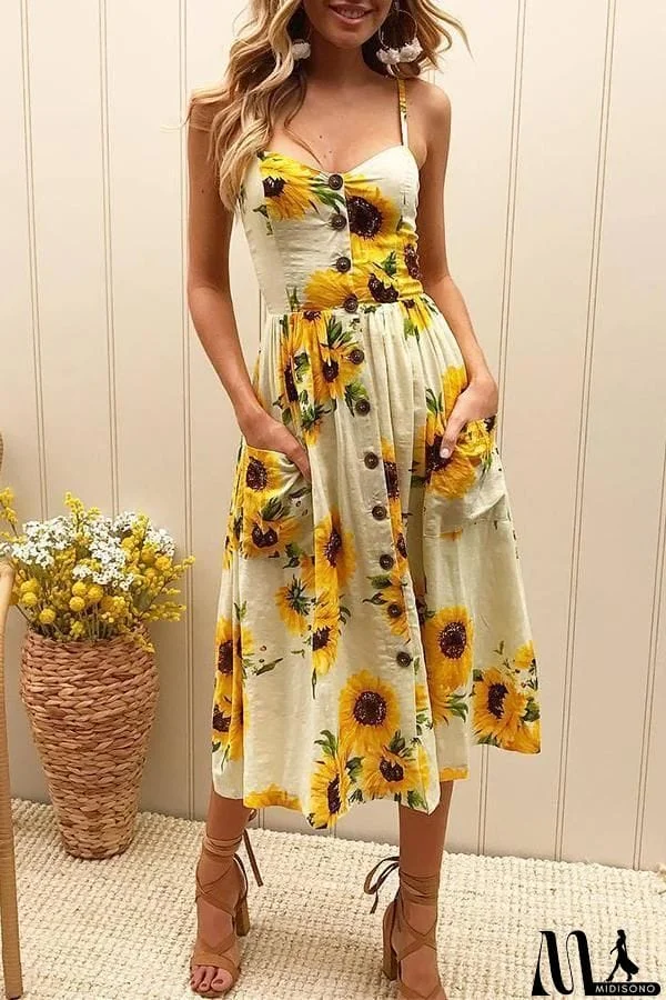 MidiSono - Pretty Printed Sling Midi Dress (3 Colors)