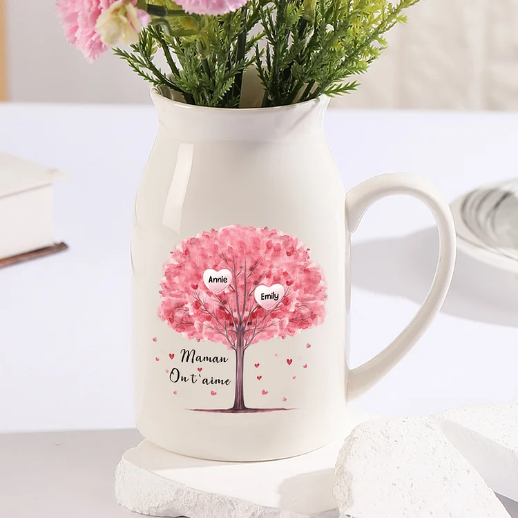 Vase à Fleurs Arbre 2 Prénoms Personnalisés avec Texte Décoration de la Maison Jessemade FR
