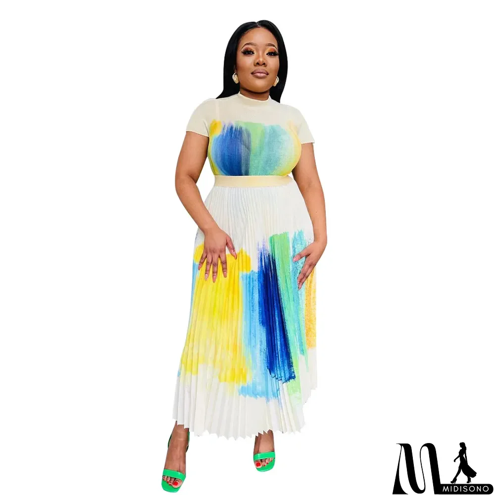 MidiSono - Print Short Sleeve Long Skirt Two Piece Set