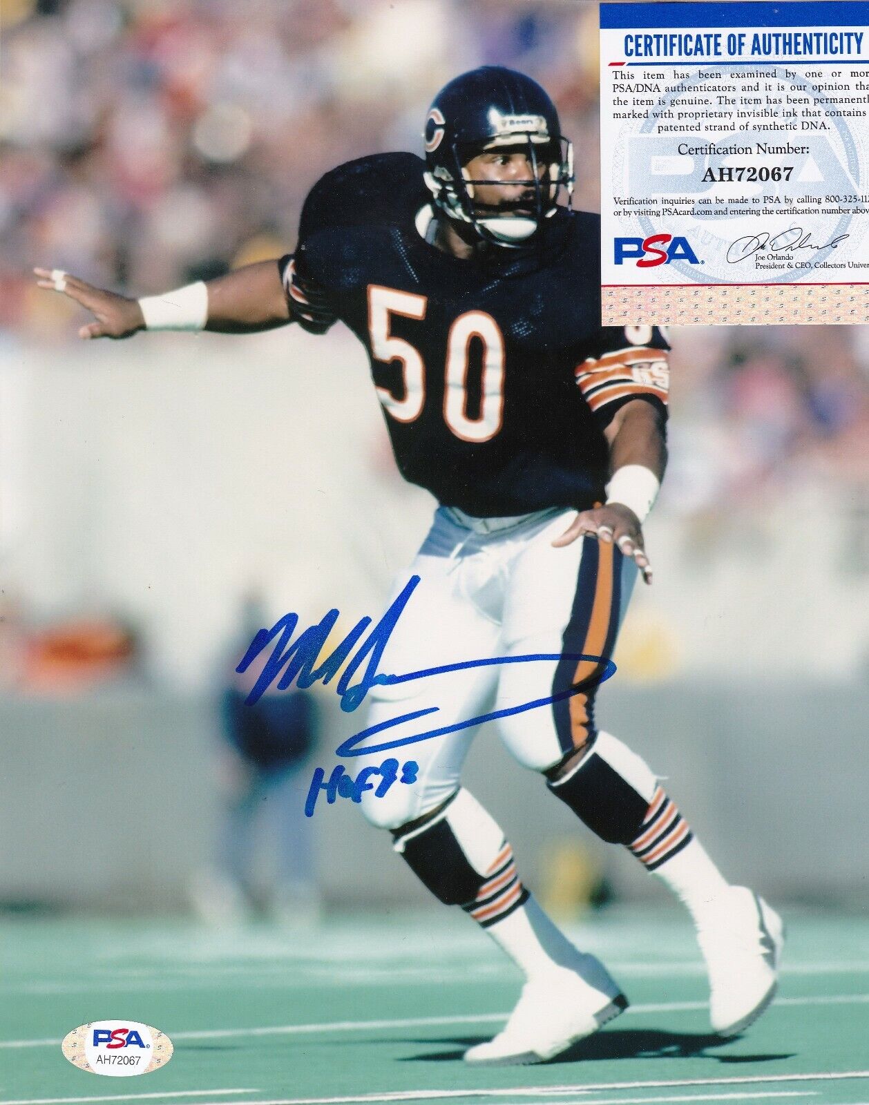 MIKE SINGLETARY CHICAGO BEARS HOF 98 PSA AUTHENTICATED ACTION SIGNED 8x10