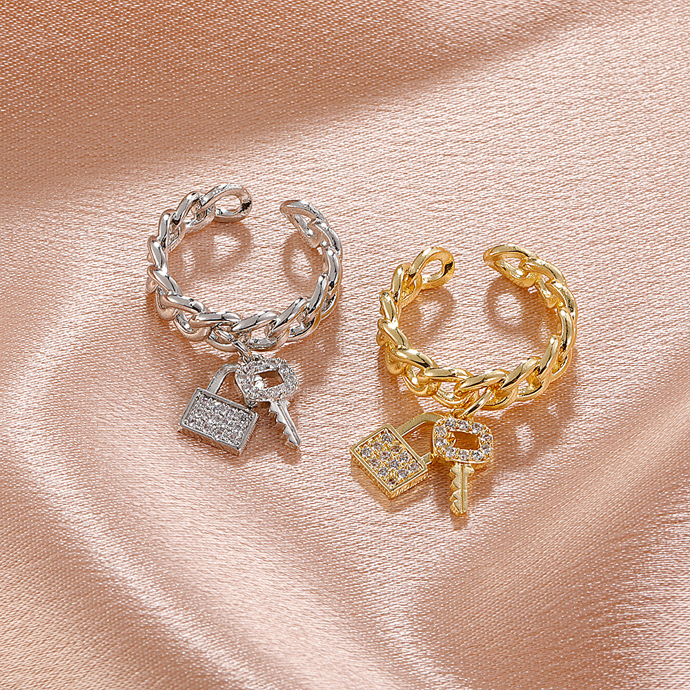 Key Lock Zirconia Gold Plated Ring