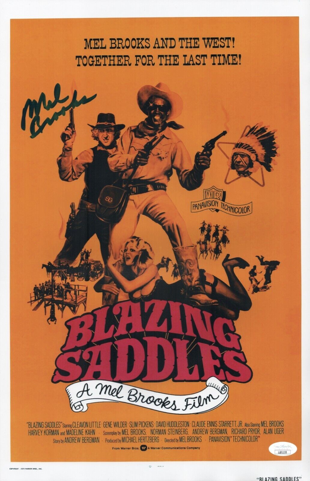 Mel Brooks Hand Signed 11x17 Blazing Saddles Authentic Autograph JSA COA