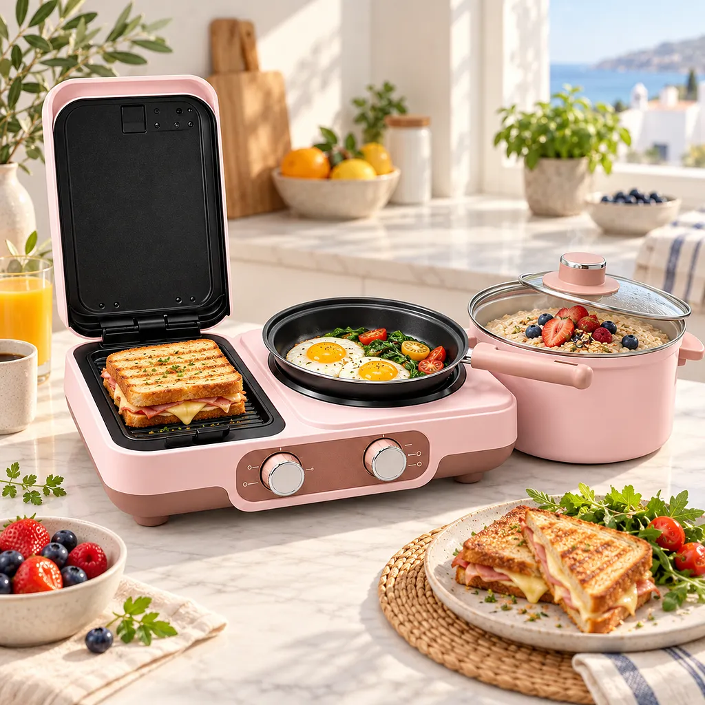 Desayuno completo preparado con la estación 3 en 1