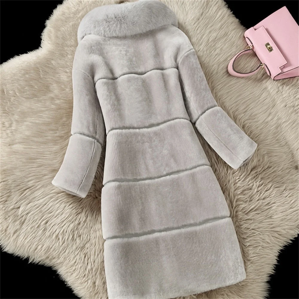 Faux Fur Coats Large Size 5XL Women Winter Fur Thick Long Jacket 2021 New Fashion Women Fake Fox Fur Collar Faux Fur Outerwear