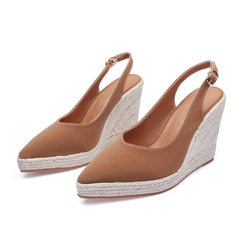 Wongn Wongn Thick Bottom Pointed High Heel Head Drag Back Empty Single Shoes Women's Straw Hemp Rope Bottom