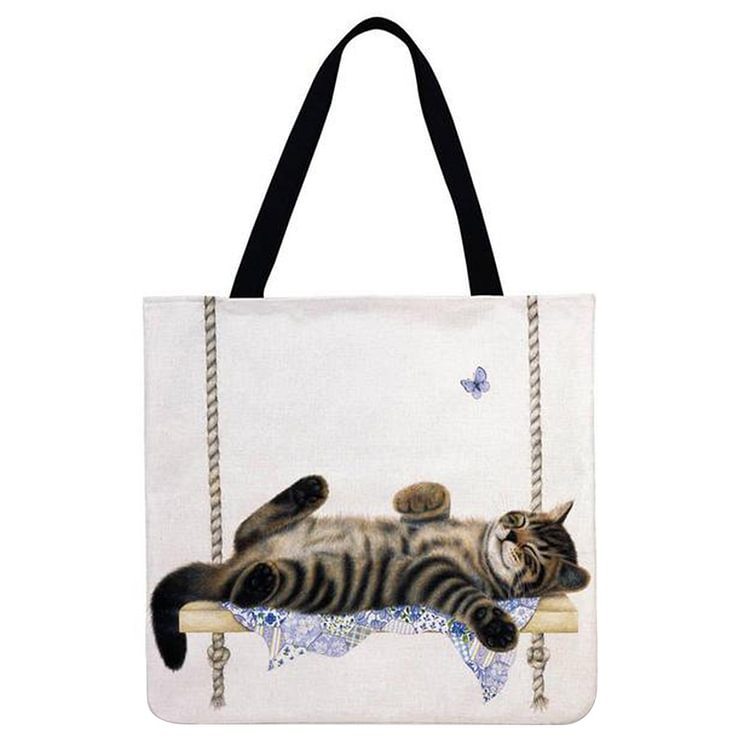Linen Tote Bag - Cartoon Cat Multi-function
