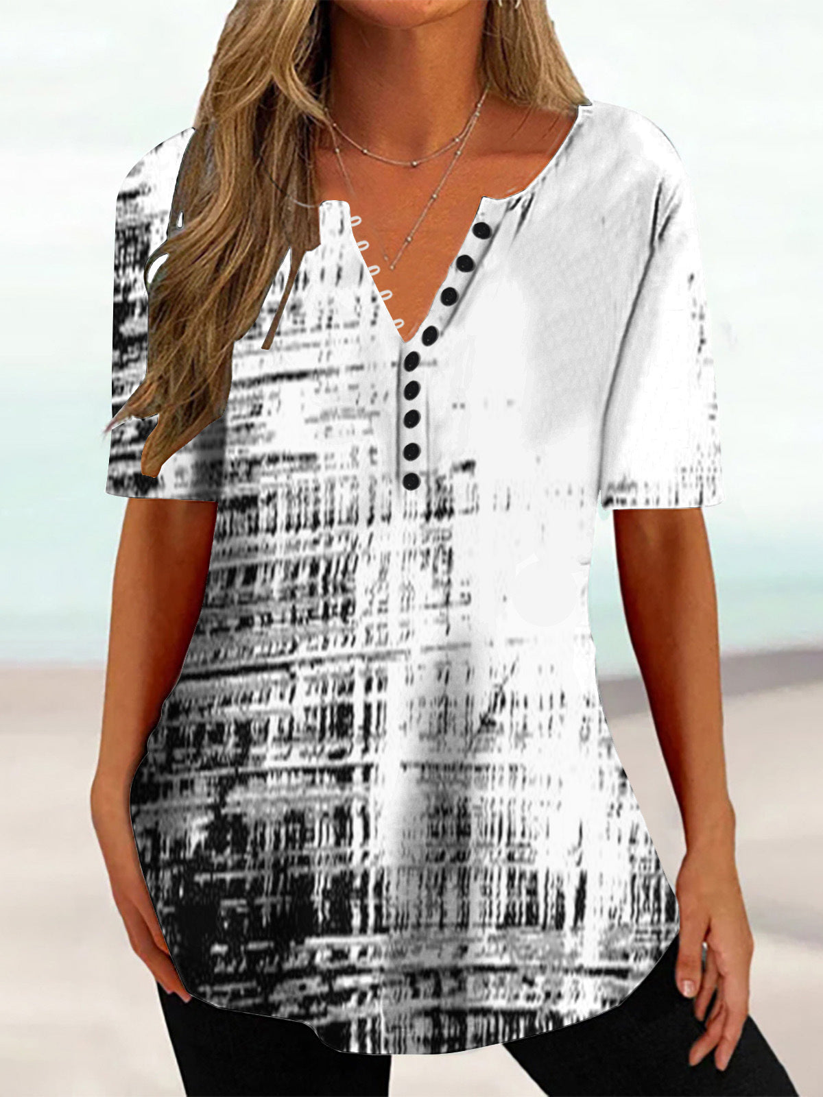 Women's Graphic Pattern Solid Color V-Neck Short Sleeve Top