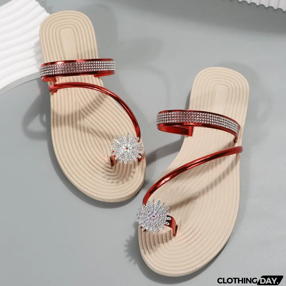 Red Fashion Casual Patchwork Rhinestone Round Comfortable Shoes