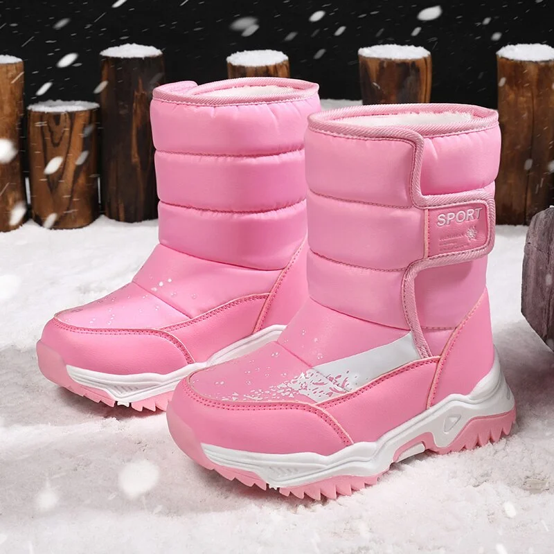 Kids Snow Boots Plush Warm Baby Toddler Boots Girls Shoes 26-38 Warm Fur Waterproof Antiskid Boys Ankle Boots Child Winter Shoes