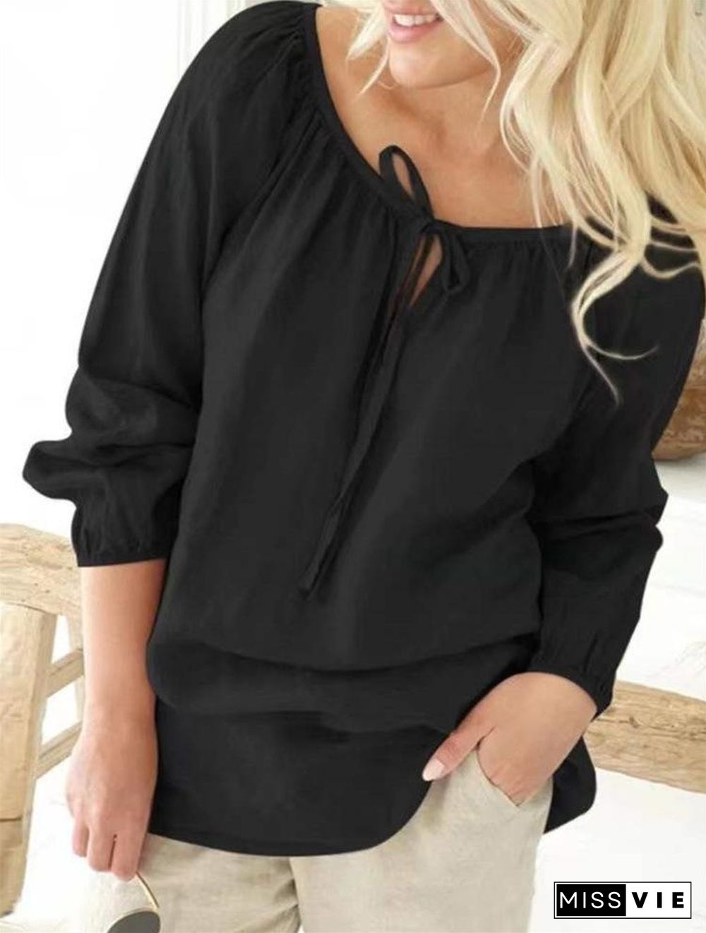 Cool Loose Long Sleeve Strappy Blouse
