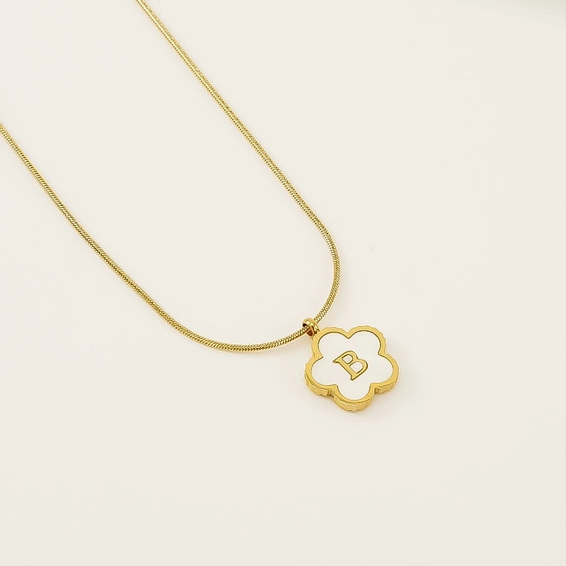 Basic Classic Style Letter Flower 304 Stainless Steel Shell 18K Gold Plated Plating Inlay Pendant Necklace