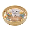 DIY Round Wooden Dog Diamond Decorative Serving Tray with Handle for Home Decor