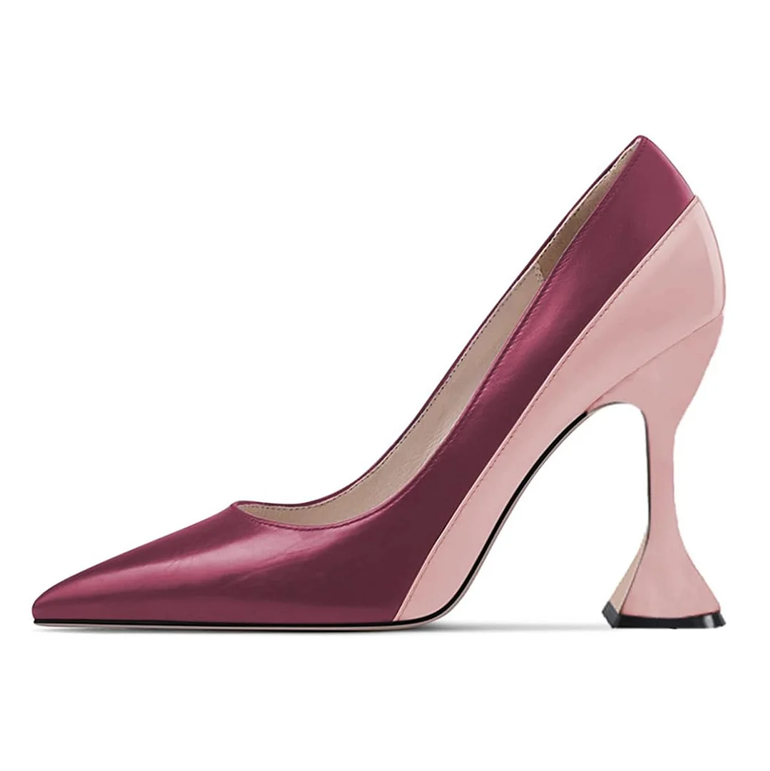 Purple & Pink Pointed Toe Vegan Leather Pumps with Flared Heel