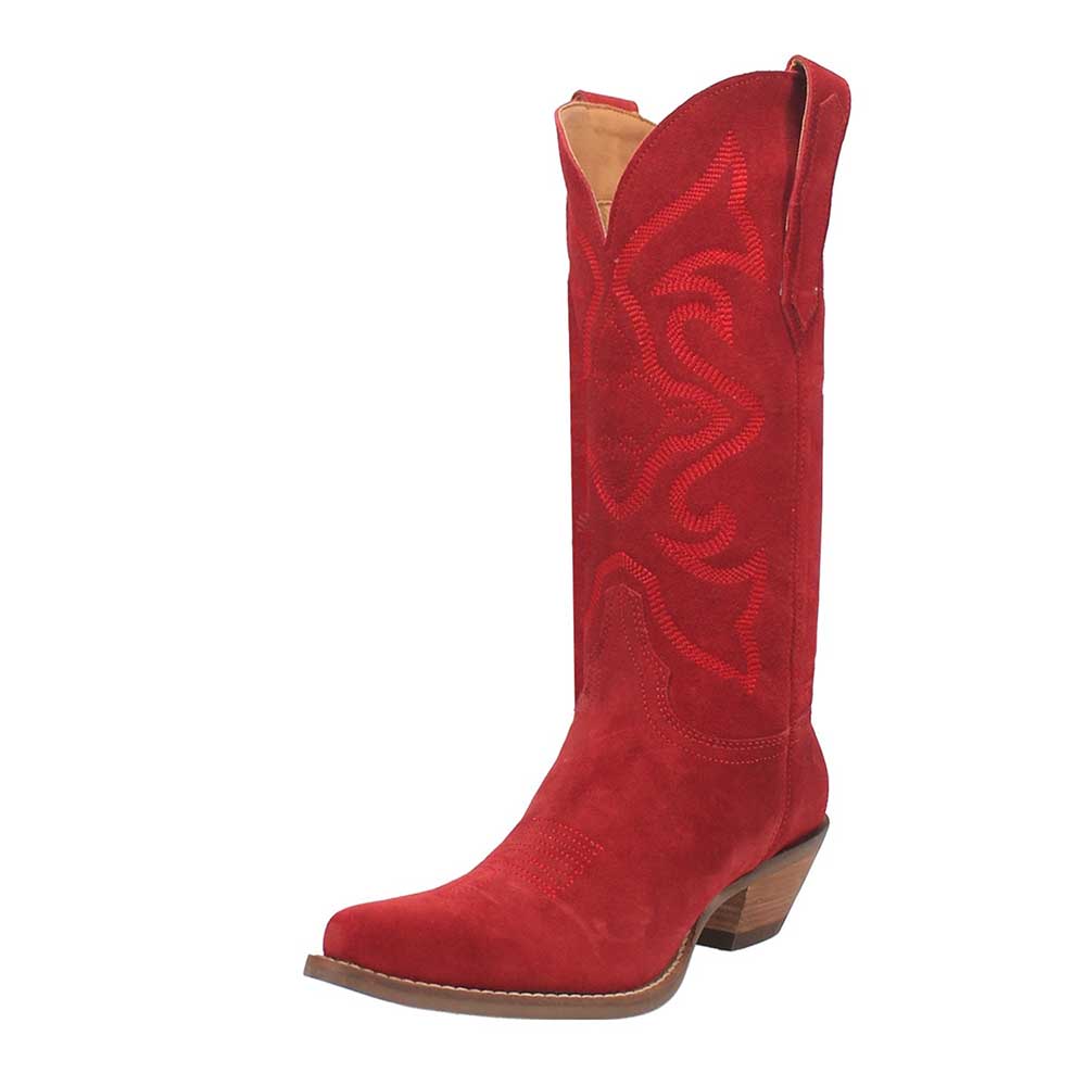 Red Vegan Suede Snip Toe Chunky Heel Embroidered Cowgirl Boots Nicepairs
