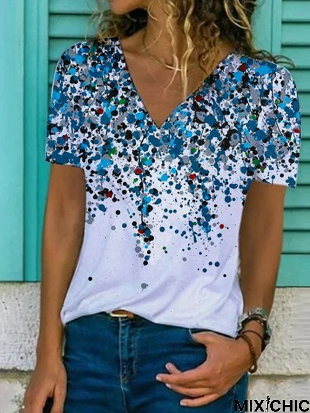 Floral-Print Vintage Short Sleeve Tops