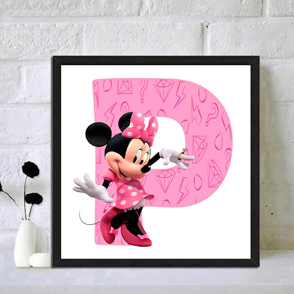 Full Round Diamond Painting 30*30cm - Letter P With Mickey Mouse