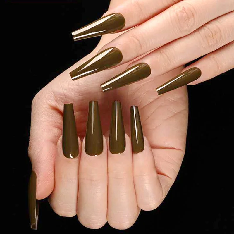 24Pcs Shiny Nude Long Artificial Fake Nails For Design Ballerina Stiletto False Nails DIY Full Cover Finger Tips Manicure Tools-Nail Inspo