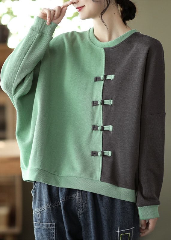 Modern Green Patchwork Cotton Sweatshirts Top Spring CK2541- Fabulory
