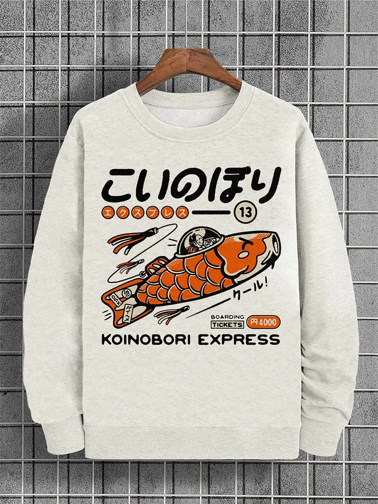 Men's Fish Spacecraft Print Cotton Casual Sweatshirt